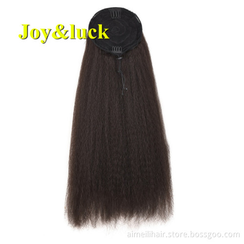 Wholesale Price Wigs Black In Afro Kinky Straight Ponytail Hairpieces With Elastic Band Comb Drawstring Ponytail Hair Extension